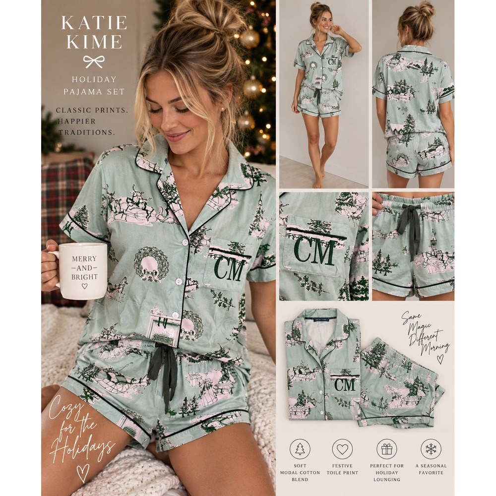 Katie Kime Christmas Toile Pajama Set Holiday Après Ski Preppy Lounge